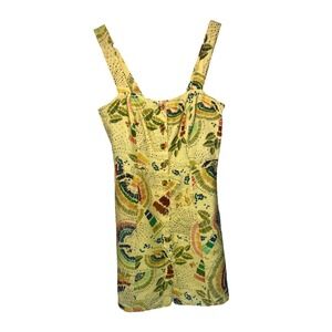 Farm Rio Yellow Tropical‎ Birds 100% Linen Lined Mini Dress Size Medium